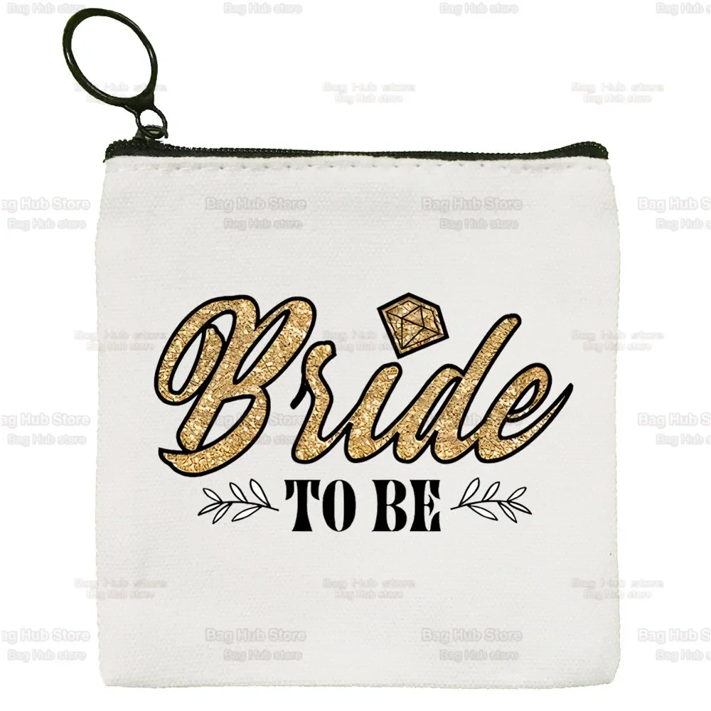 Bridal Team Bride To Be Canvas Card Coin Purse Cute Simple Bachelorette Decoration Wedding Coin Hen Party Mini Zipper Bag