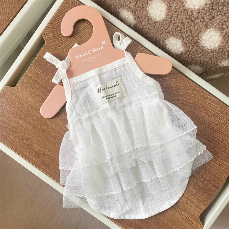 Ropa para mascotas Vestido blanco con tiras Chihuahua Pequeño caniche Maltés Ropa para perros y gatos