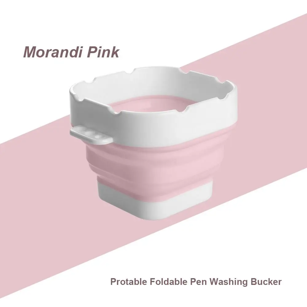 Morandi Color Mini Paint Bucket Portable Reusable Pen Brush Washer Anti-slip Brush Holder Folding Washing Basin Drawing Tools