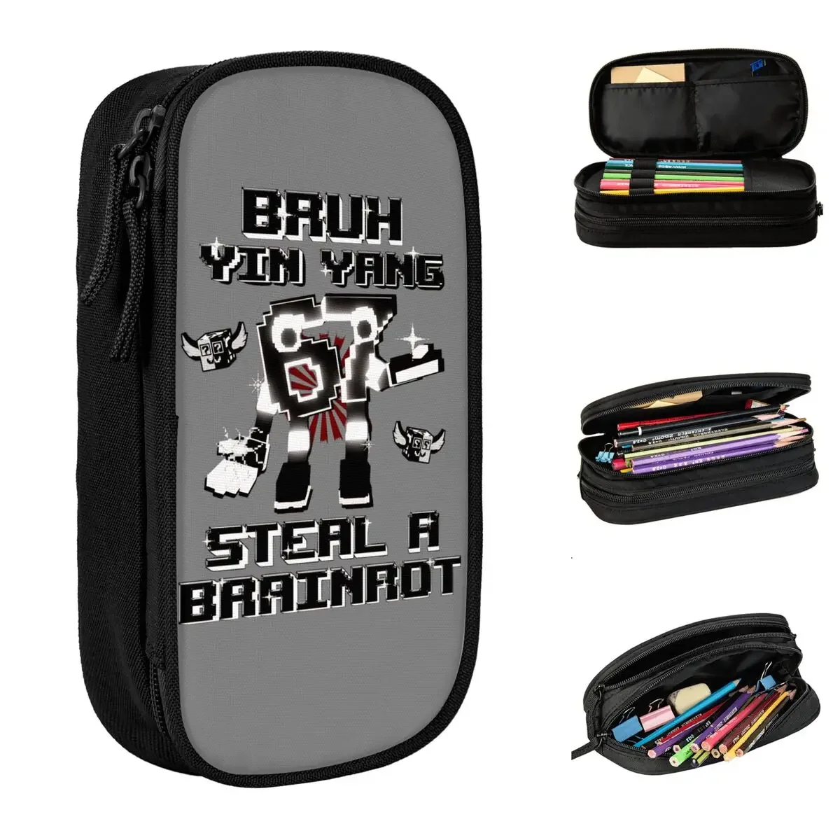 Bruh Yin Yang 67 Six Seven 6-7 Brainrot Steal A Brainrot Pencil Case for Girls Boys Big Capacity Pencil Bags School Stationery