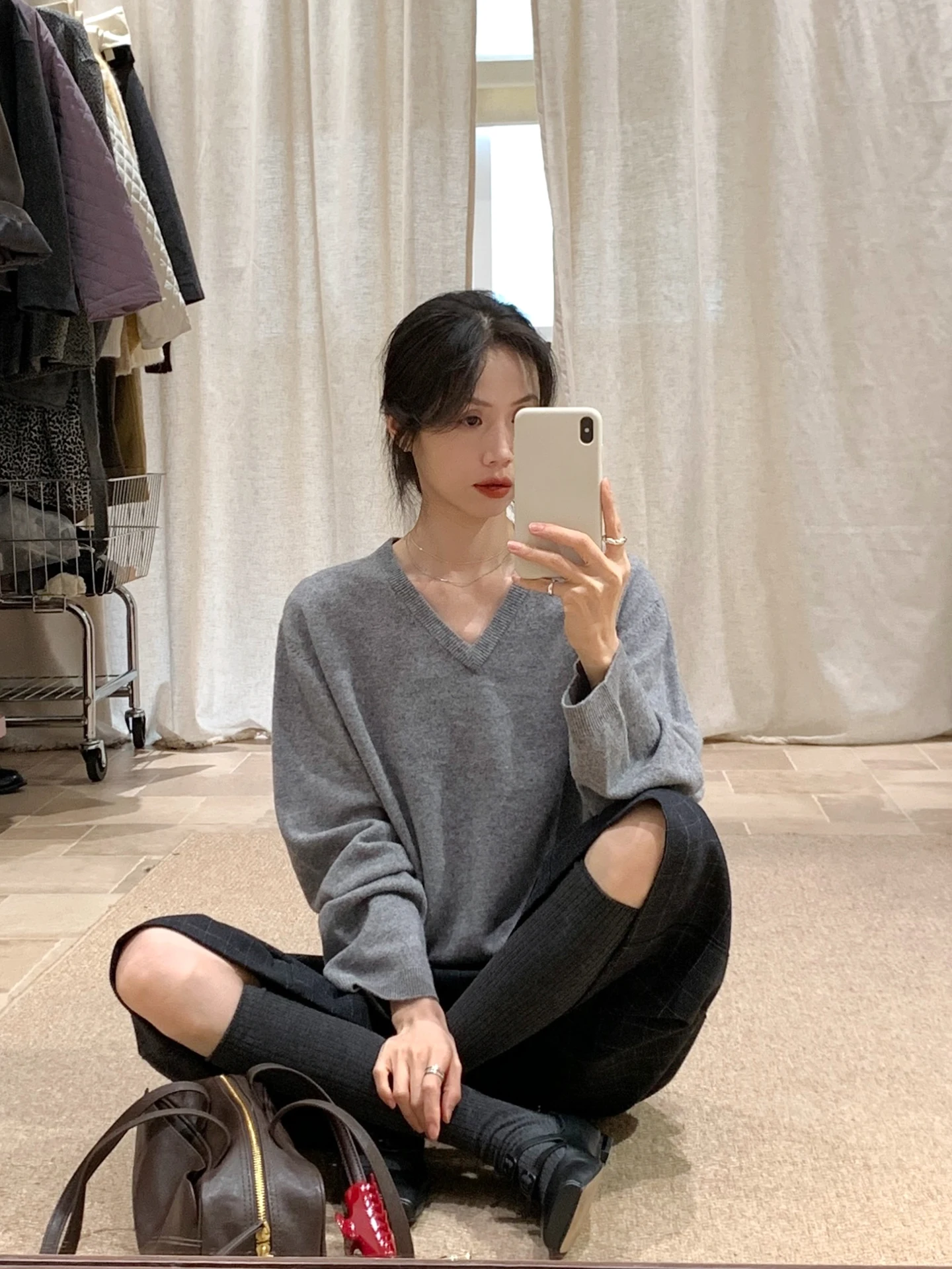 

BRIVIN Korean Sle ey Soft V-Ne 00% Wool Sweater Women's Loose Fit Thi Casual Knitwear Autumn New Lazy Sle