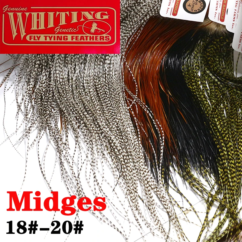 Whiting 20 piór grizzly naturalne/farbowane pióra muchowe o długości 9-11 cali 18 # 20 # Materiały do ​​wiązania much suchych z siodłem koguta