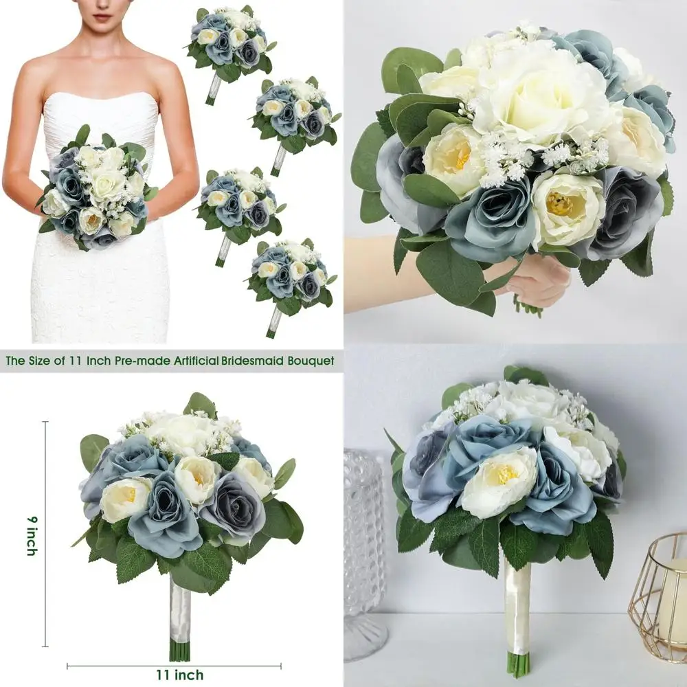 

Искусственные букеты для подружек невесты пыльно-синего и белого цвета, 11 штук, для свадьбы или декора на девичник