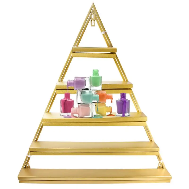 

2PCS/Set Cosmetic Display Perfume Holder Lipstick Perfume Wall Shelf Wall-Mounted 5-Tiers Triangular Metal Nail Polish Organize