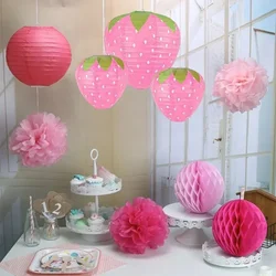 3D Strawberry-shaped Paper Lanterns Spring Strawberry Theme Wedding Birthday Party Decoration Holiday Supplies Paper Lamp Decor