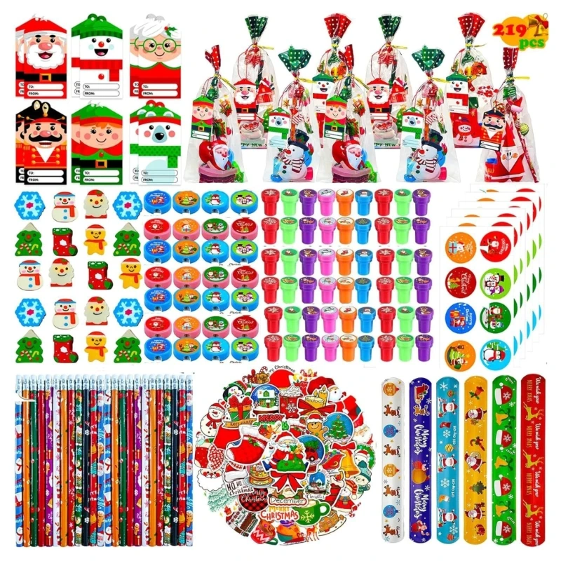 

108/132/168/219x Christmas School Stationery Set with Rulers Classroom Exchange Present School Games Prizes Reward