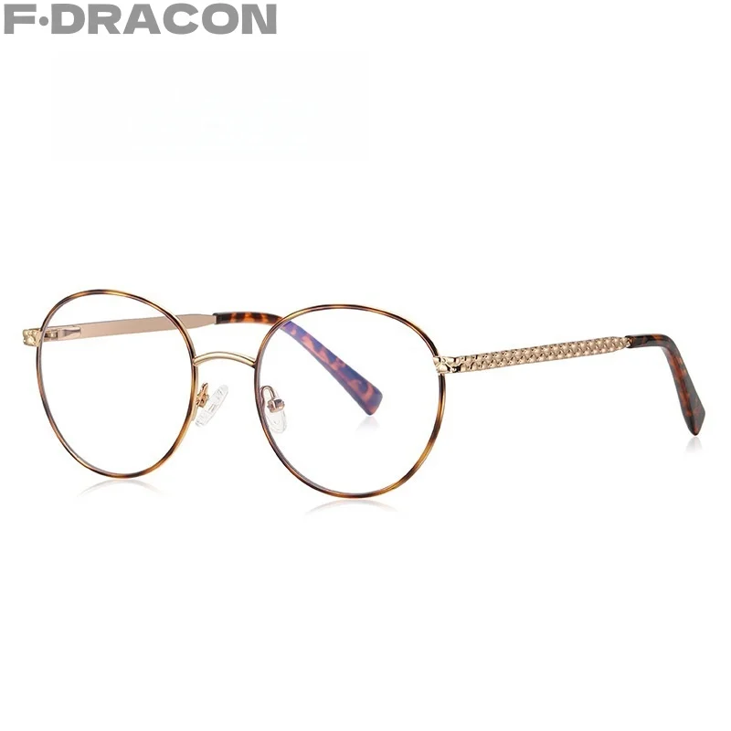 F·DRACON Metal Circular Women's Myopia Hyperopia Glasses Retro Anti Blue Light Optical Prescription Glasses For Women 3057