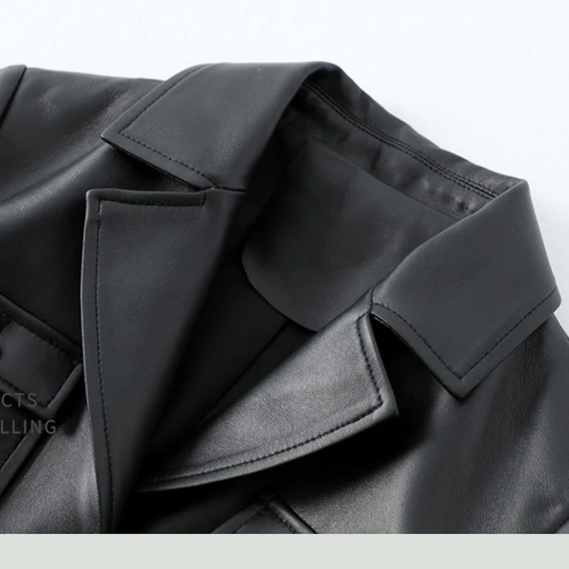 100% première couche de peau de mouton femmes vestes en cuir véritable manteaux 2025 casual dames mince simple boutonnage ceinture vestes en cuir courtes