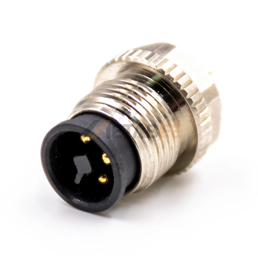 M12 T-Coded Male 4-Pin Power Connector Plug Solder Type Molded for 63V/12A DC Power Distribution Systems