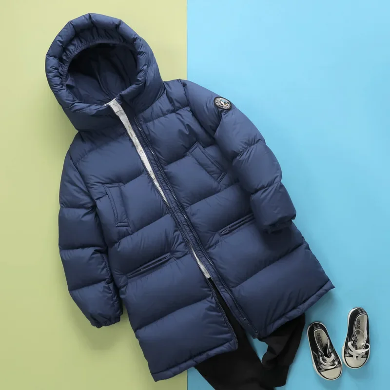 2024 new long thick hooded children's down jacket for boys and girls, winter warm coat for children and babies