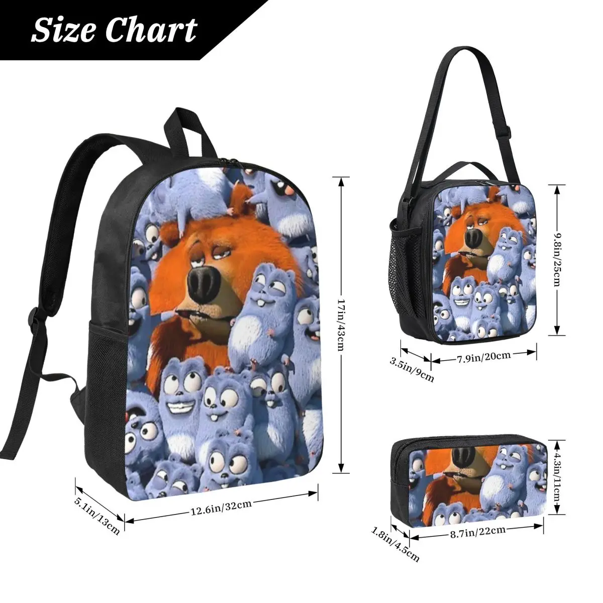 Grizzy And The Lemmings Backpack Student Boys Girls BookBag School Bag Laptop Shoulder Bags 3ps Insulated Lunch Bag Pencil Case