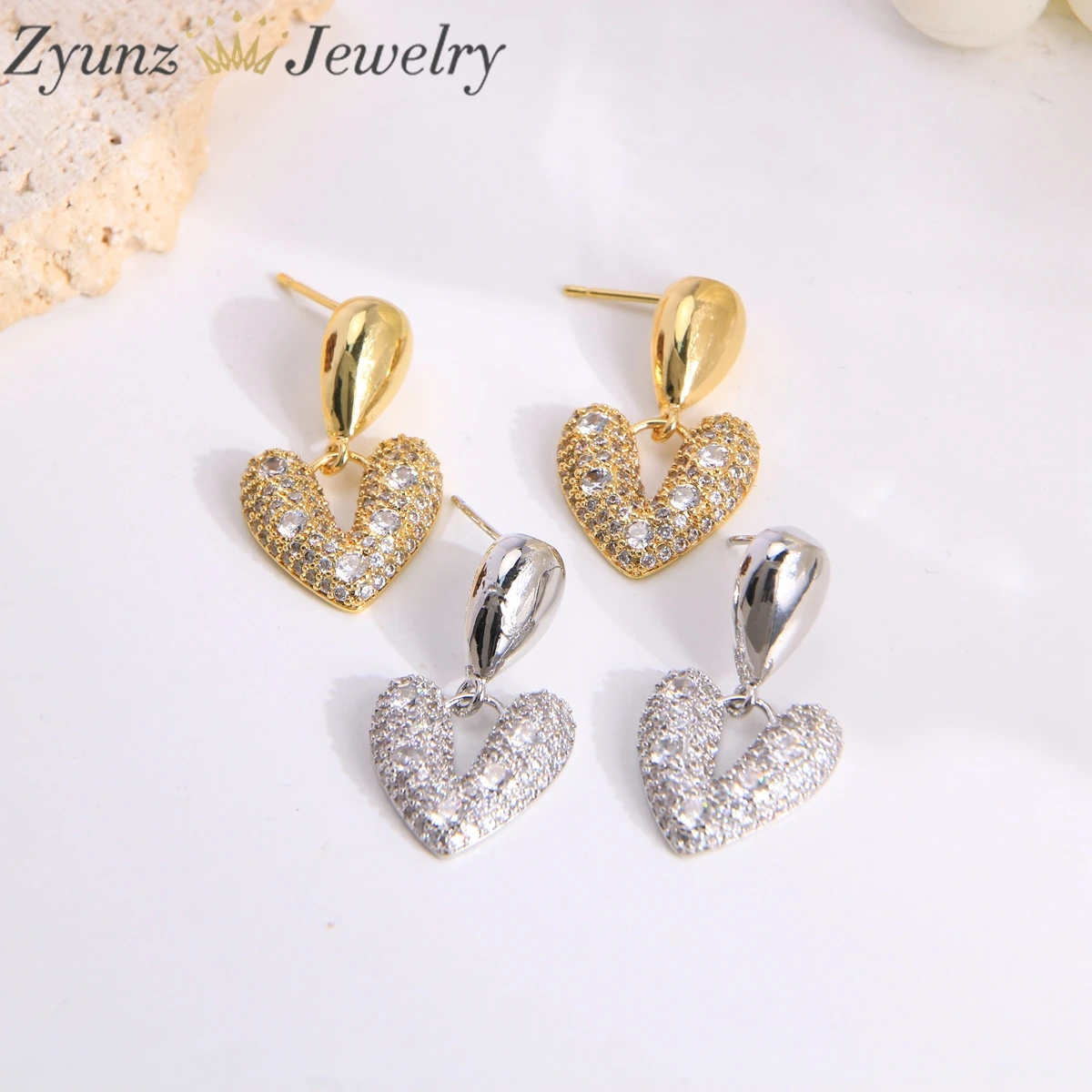 

5 Pairs, Lovely Heart Charm Jewelry Accessories 18K Gold Plated Lovely Crystal Zircon Earrings for Female