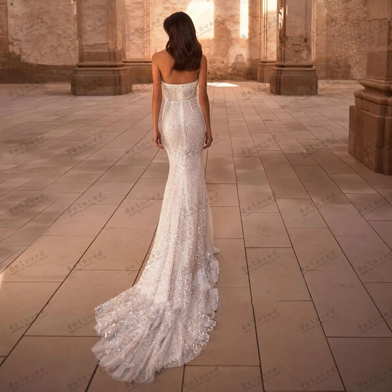 Modern Wedding Dresses Glitter Bridal Gowns Beading Appliques Sexy Strapless Backless Robes Pretty Vestidos De Novia Customized