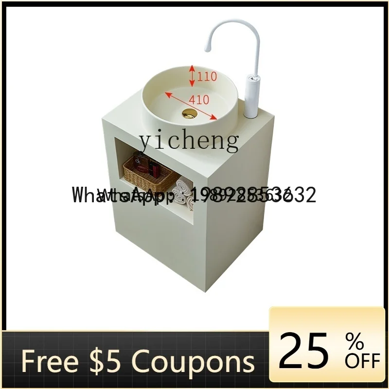 LYY  Artificial Stone Integrated Column Type Wash Basin Internet-Popular Homestay Square Cream Style Vertical Wash up Sink Pool