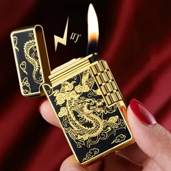 Langsheng Steel Sound Grinding Wheel Sideslip Open Flame Lighter Gas Metal Vintage Lighter High grade Creative Personalized Gift