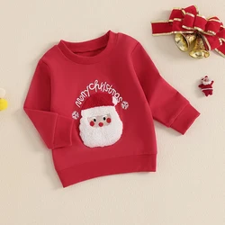 VISgogo Toddler Girls Boys Christmas Sweatshirts Letter Santa Embroidery Crew Neck Long Sleeve Baby Pullovers Fall Clothes Tops