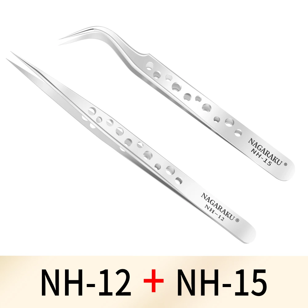 NAGARAKU Make-up Wimpern 2er-Set N-01 N-02 Wimpernpinzetten NH-12 NH-15 Präzisionswimpern ST-12 ST-15 Pinzette Edelstahl – Detail 1