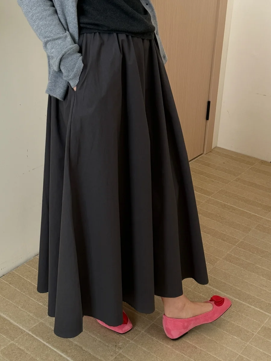 

Элегантная женская юбка А-силуэта до колена, однотонная, весна 2026, модная, стройнящая, миди, с карманами, свободного кроя