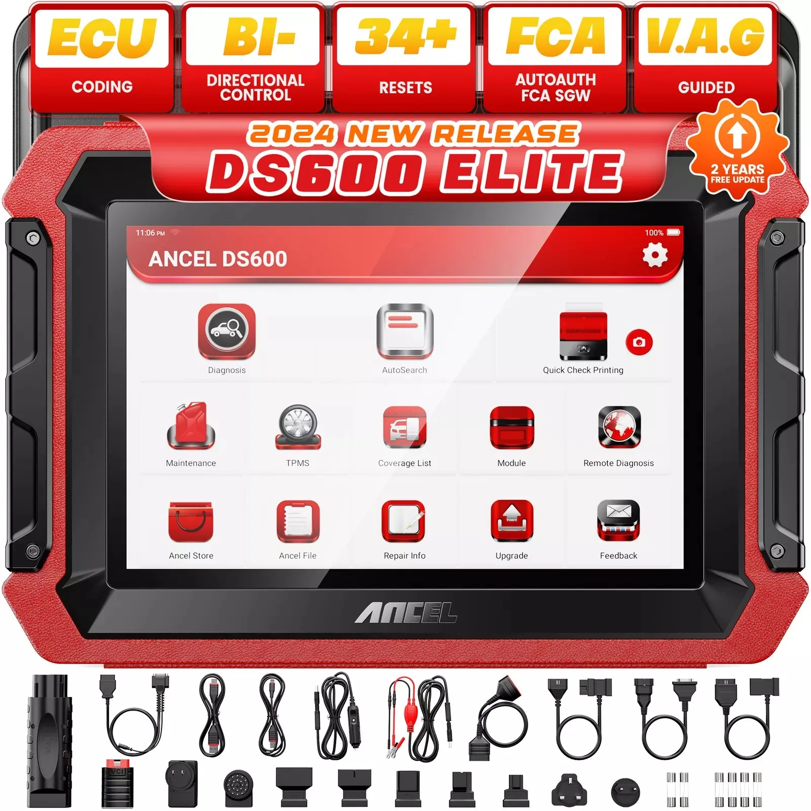 ANCEL DS600 Automotive Scanner Professional ECU Coding D-P-F TPMS IMMO AF Adjustment OBD2 Bi-directional Control Diagnostic Tool