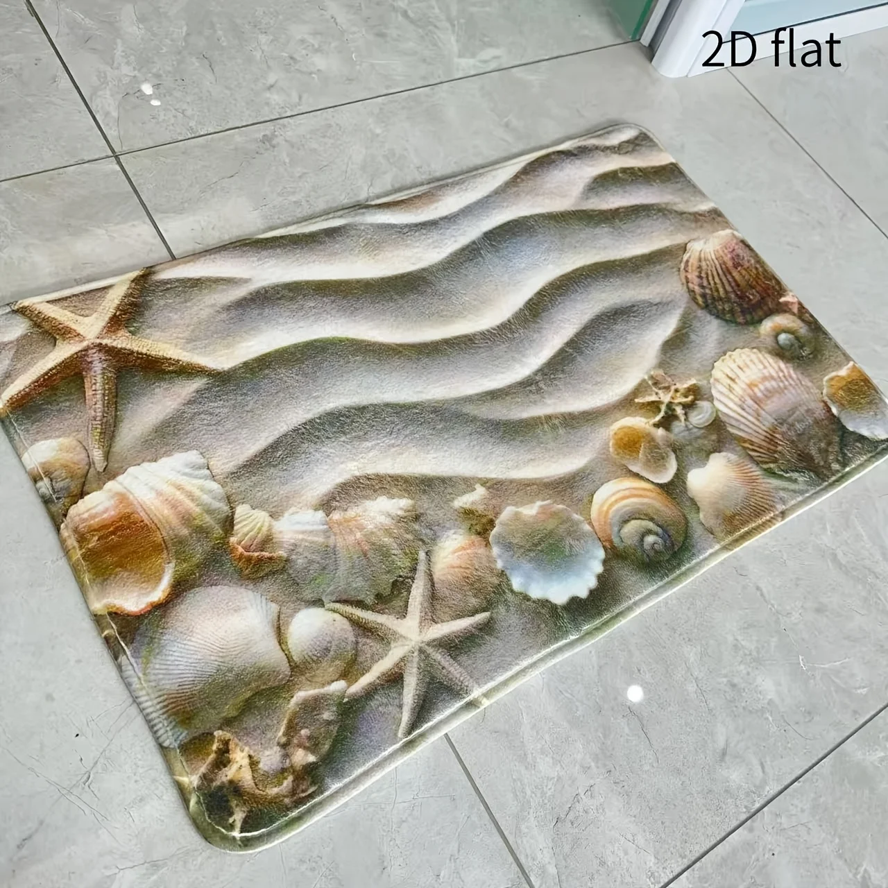 2D Printed Beach Seashell Starfish Ocean Wave Nautical Doormat Mat Runner Tropical Coastal Style Entryway Floor Decor Gift