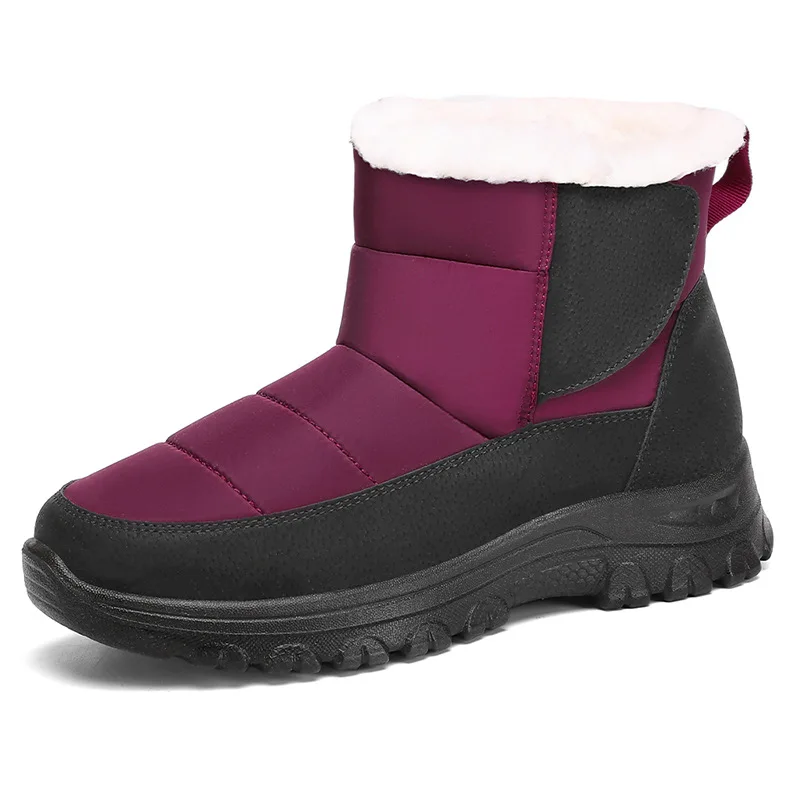 2025 Botas de nieve para Mujer, cómodas, impermeables, informales, cálidas, de algodón, para exteriores, sin cordones, de piel suave, Botas de invierno para Mujer