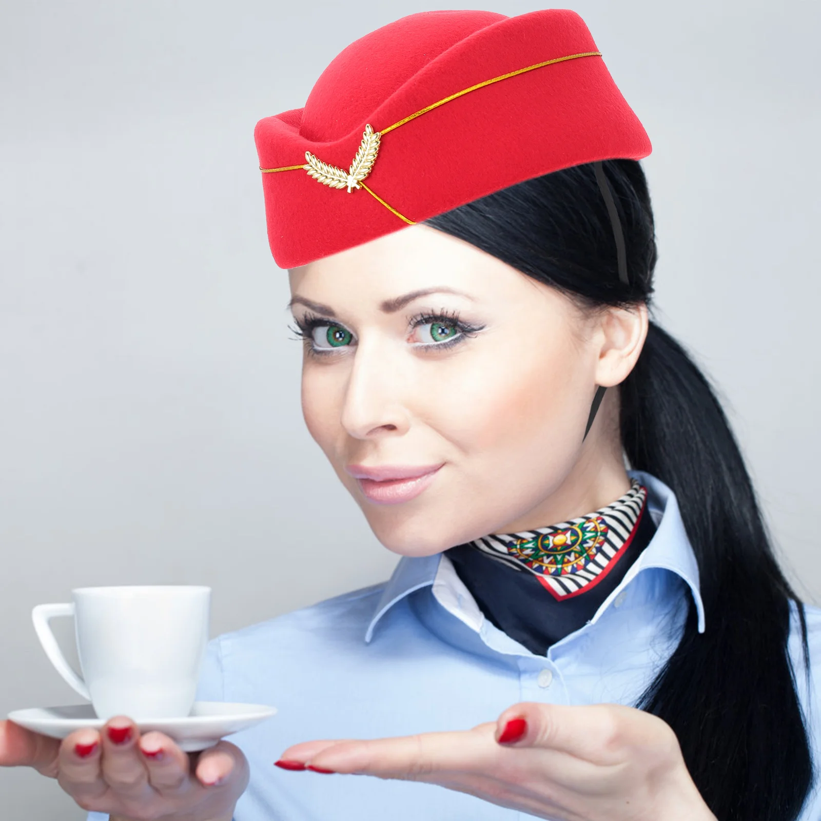 Stewardess Beret Vintage Hat Airline Attendant Flight Uniform Cosplay Woolen Felt Toddler Costume