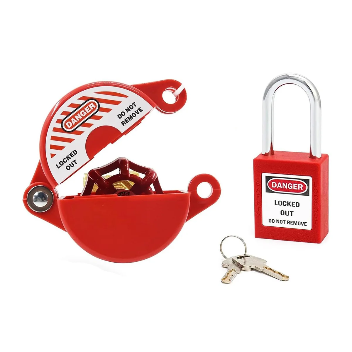 Wasserhahnschloss für den Außenbereich mit Sicherheitsvorhängeschloss – Wasserzapfenschloss, Schlauch-Latzschloss für Ventilgriffe mit einem Durchmesser von 1 bis 2-1/2 Zoll, Wasserhahn