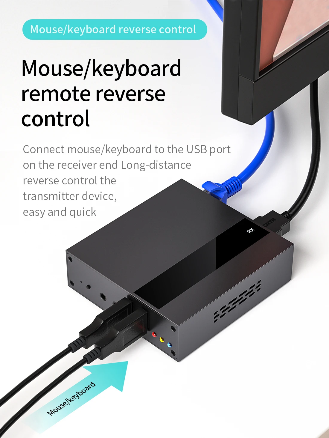 Extensor 4k 1080p tcp/ip de hdmi usb kvm sobre único cat5e/6 até 250m teclado & mouse sobre a rede, baixa latência, 2 portas hub usb