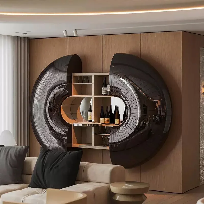 Light luxury sea urchin wall-mounted wine cabinet, high-end creative metal retractable solid wood locker