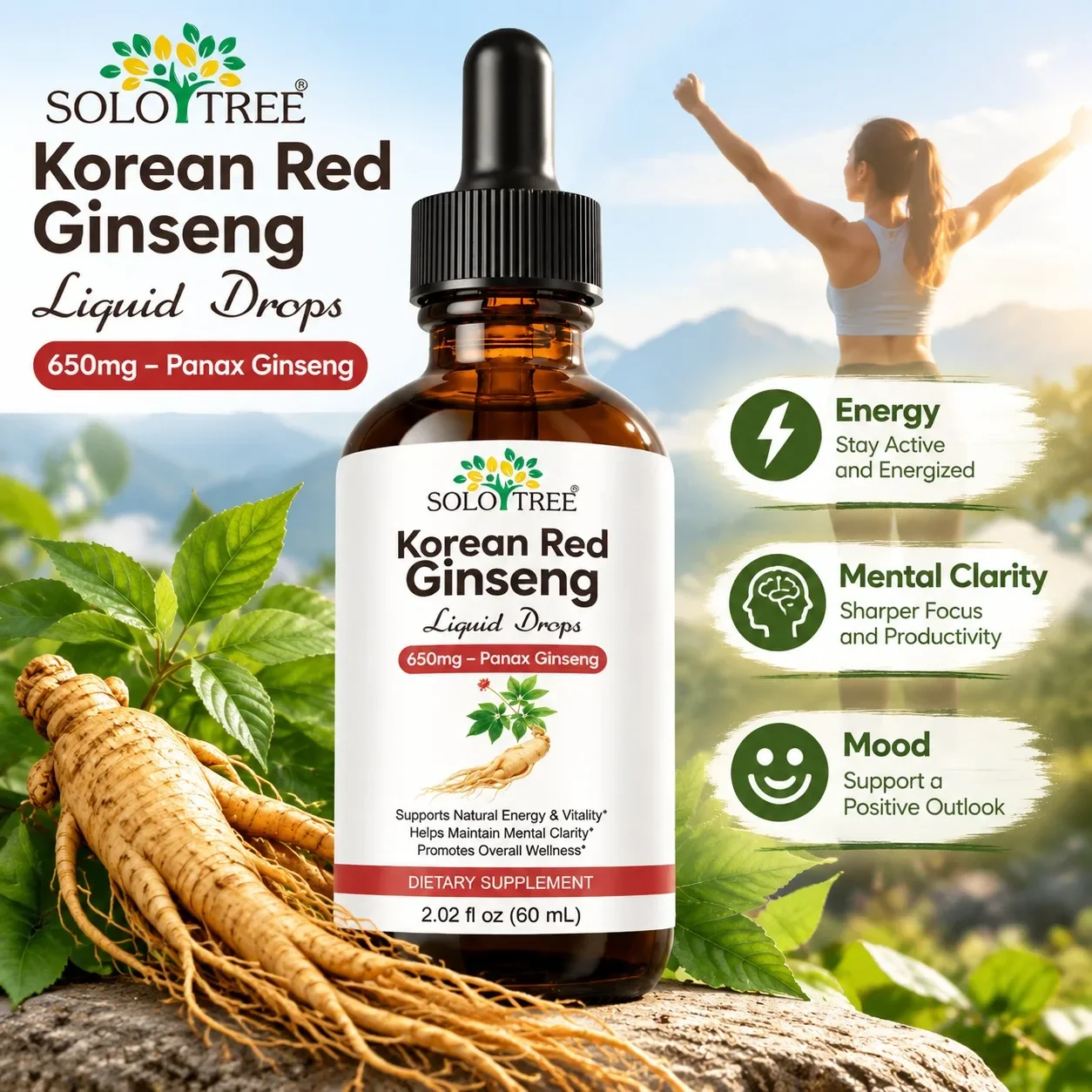 Korean Korean Red Ginseng Liquid Drops 650mg – Panax Ginseng for Energy, Mental Clarity & Mood, Alcohol-Free, Vegan, 60 Servings - Aliexpress Deal