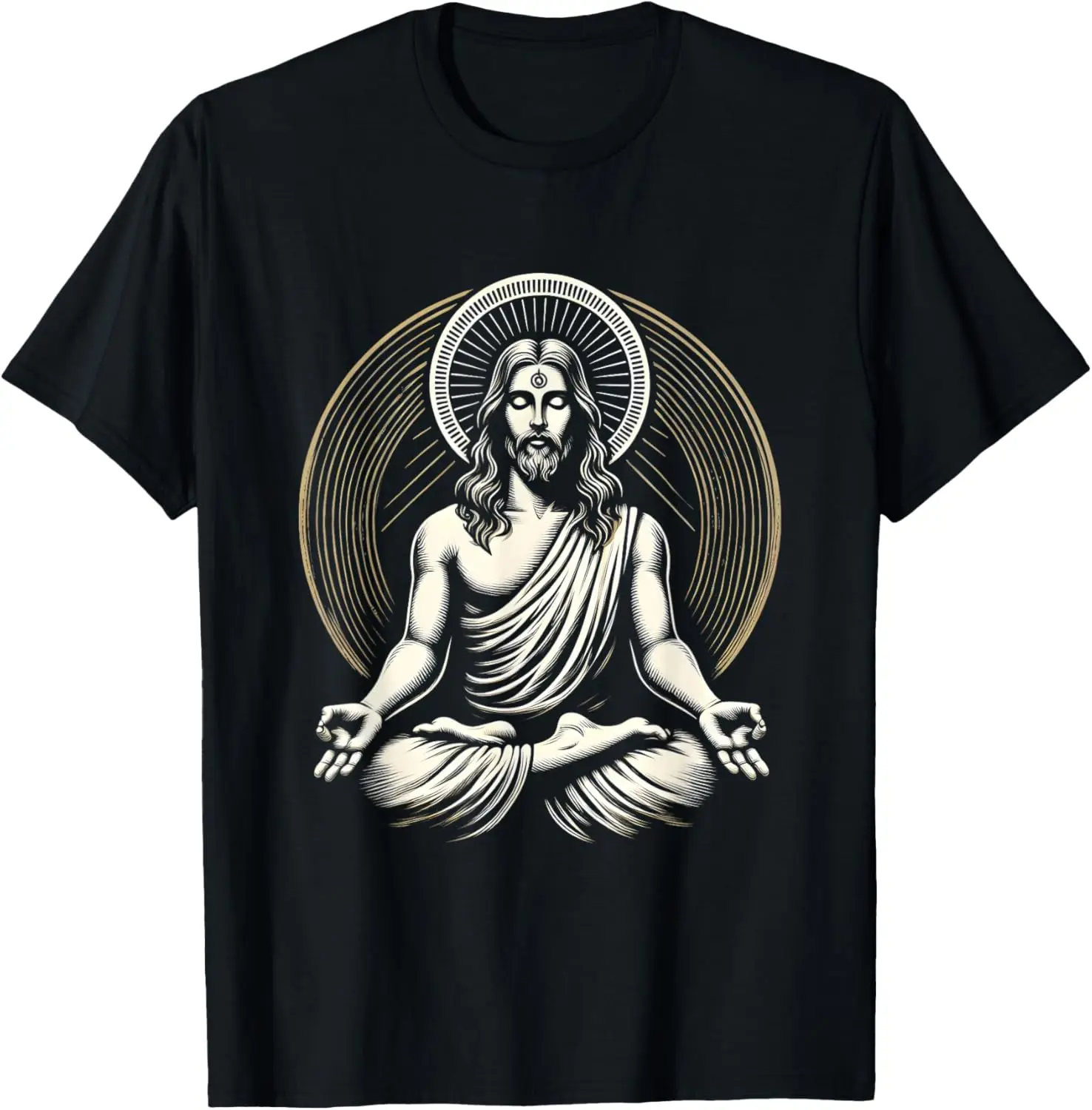 

Jesus Meditating Spiritual Zen Graphic Tee Men's Cotton Casual Short Sleeve T-Shirt