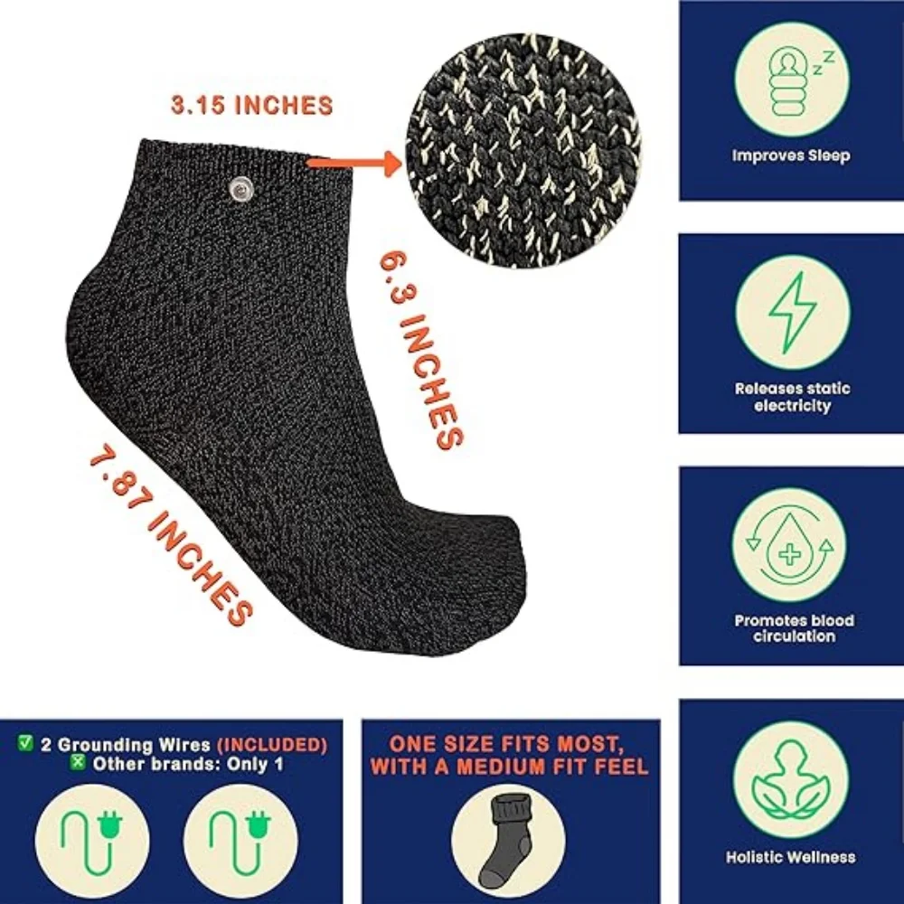 Grounding Socks Kit with 2 Grounding Cords Unisex Electrode Conductive Earthing Socks with 99% Pure Silver for Calm & Wellness