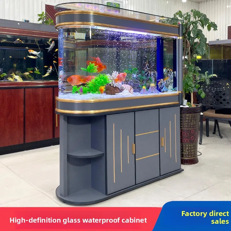 Acquario di grandi dimensioni per uso domestico, soggiorno, schermo dal pavimento al soffitto, filtro inferiore per acquario in vetro, divisorio a grande schermo ecologico
