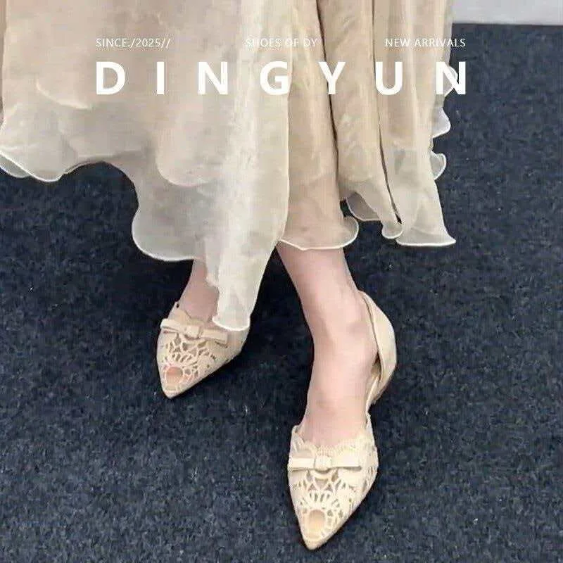 French-style Gentle Bow High-heeled Hollow Single Shoes 2026 Summer New Pointed Shallow Lace Mesh Women's Shoes view 4