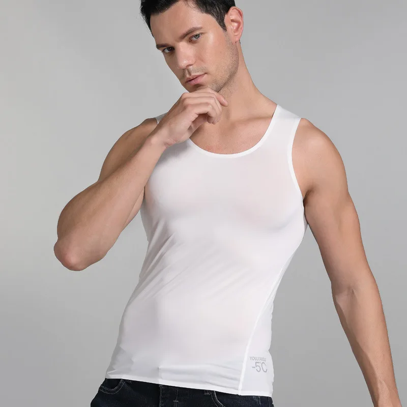 Mens Ice Silk Seamless Fitness Tank Top Summer Thin Cool Underwear Youth Sleeveless Basic T-shirt Elastic Undershirts Singlets