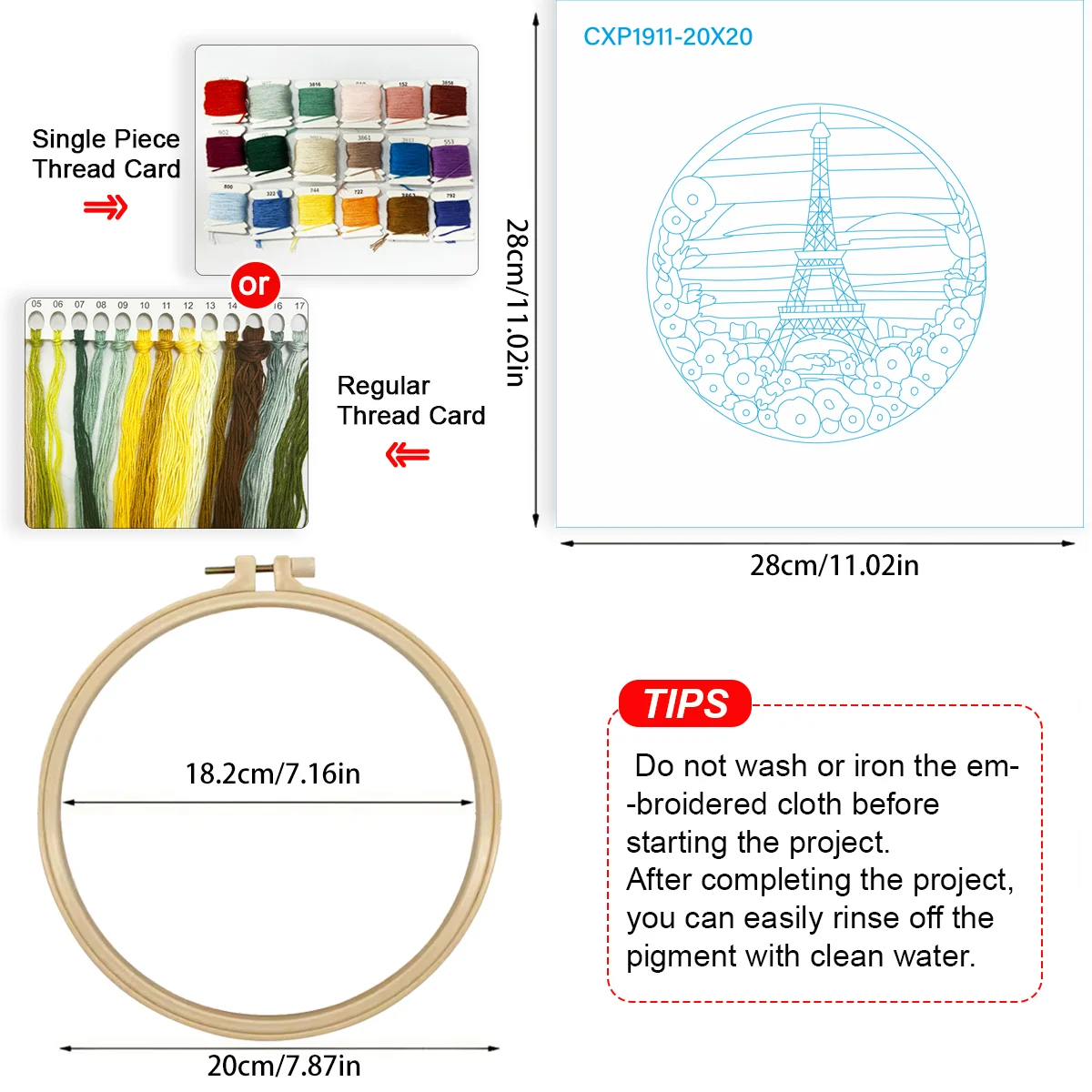 1 Stück 20X20CM/15X15CM 7,87/6,3 Zoll Eiffelturm Stickerei Starter-Kit DIY-Kit DIY-Stickerei-Set Handarbeiten Nadelkunst – Detail 5