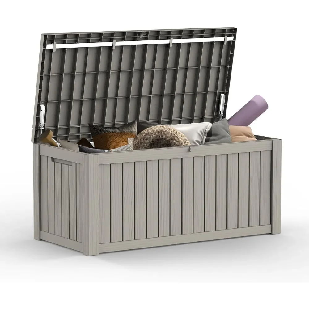 

Ящик для хранения на открытом воздухе объемом 120 галлонов, водонепроницаемый ящик для террасы, большой уличный ящик для хранения садовой мебели и ковриков.