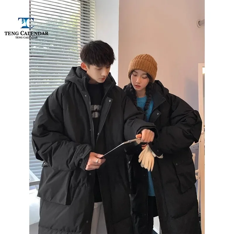 Unisex Loose and Thick Hooded Couple Coat, Fashionable and Versatile Down Jacket, Medium to Long, Winter, New Style