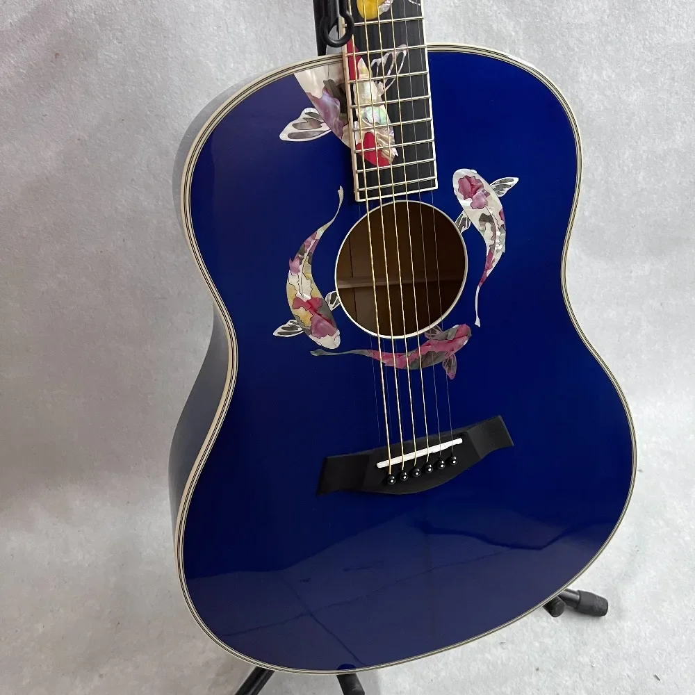 Fast Ship Pattern blue Acoustic Guitar Inlay for Folk instrument Stable Wooden Bridge Reliable Tuning Pegs 6String Wooden Guitar