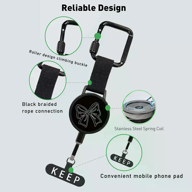 Outdoor Anti-Theft Retractable Phone Lanyard,Steel Cable Phone Tether With Locking Carabiner,Built-In Stand,Adjustable Strap