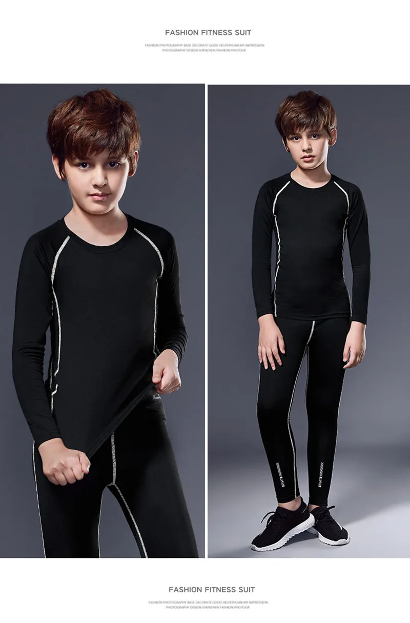 Kinder Strumpfhosen Schnell Trocknend Winter Fleece Basketball Fußball Bodenbildung Shirt Sportswear Fitness Kleidung Trainingsanzug – Detail 17