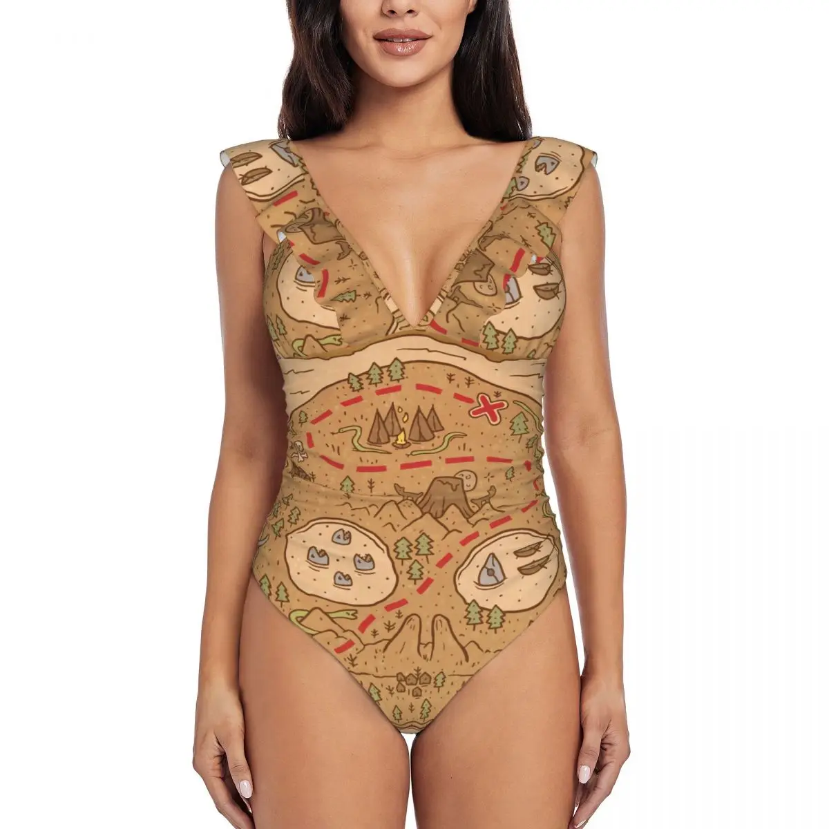 New Arrivals Identical Sets Pirate Treasure Island Map Swimwear V-neck Sexy Swimming Costumes