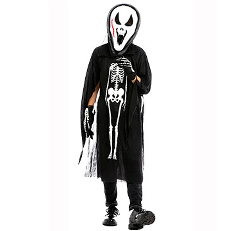 2024 New Halloween Party Cosplay Children Adult Death Black Cloak Cloak Halloween Skull Skeleton Ball Costume Prop Set