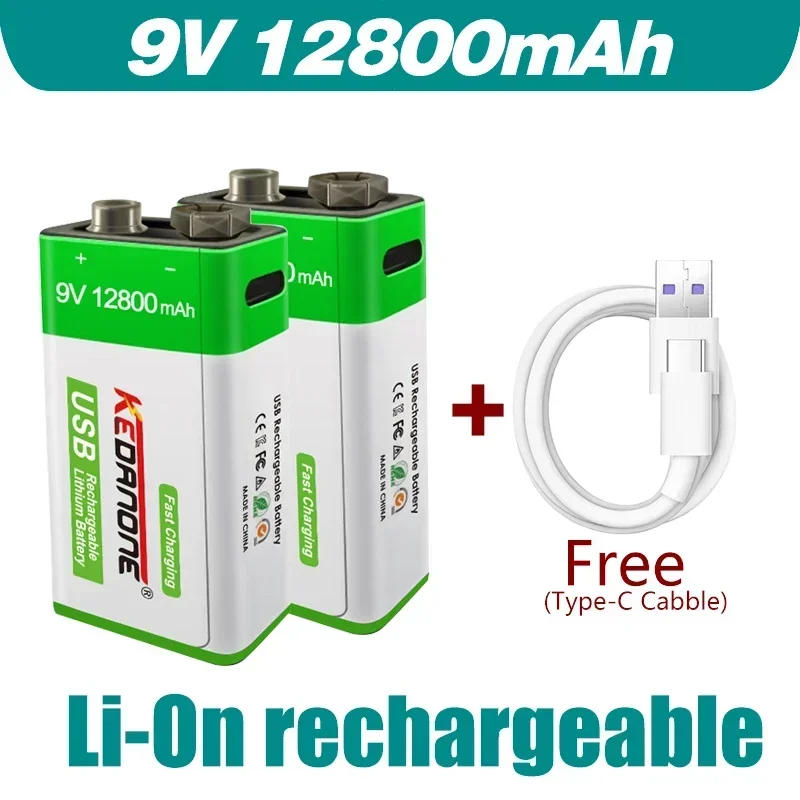 100%Original 9v USB rechargeable Li-Ion battery 12800mAh is suitable for camera and other series of electronic products+USB line