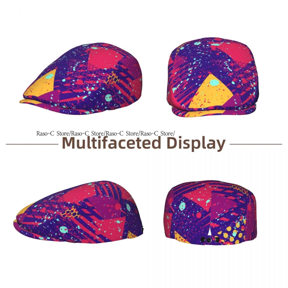 Unisex Adult Forward Peaked Cap Geometric Abstract Dots Newsboy Flat Cap Casual Streetwear Ivy Driving Hat