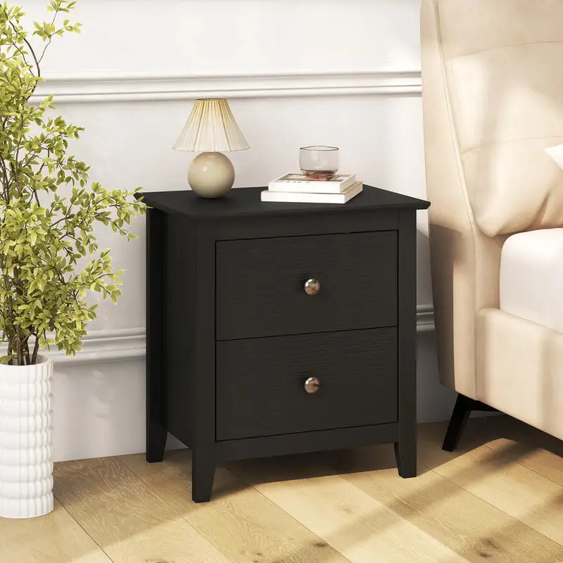 

Modern Nightstand with 2 Drawers for Small Spaces-Black