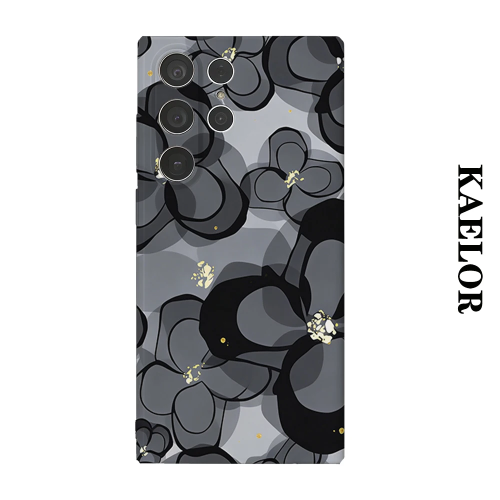 Monochrome Gold Floral Durable Shiny Double-layer Case for Samsung S26 Ultra S25 S24 S23 Plus Anti-drop Scratch Resistant Cover