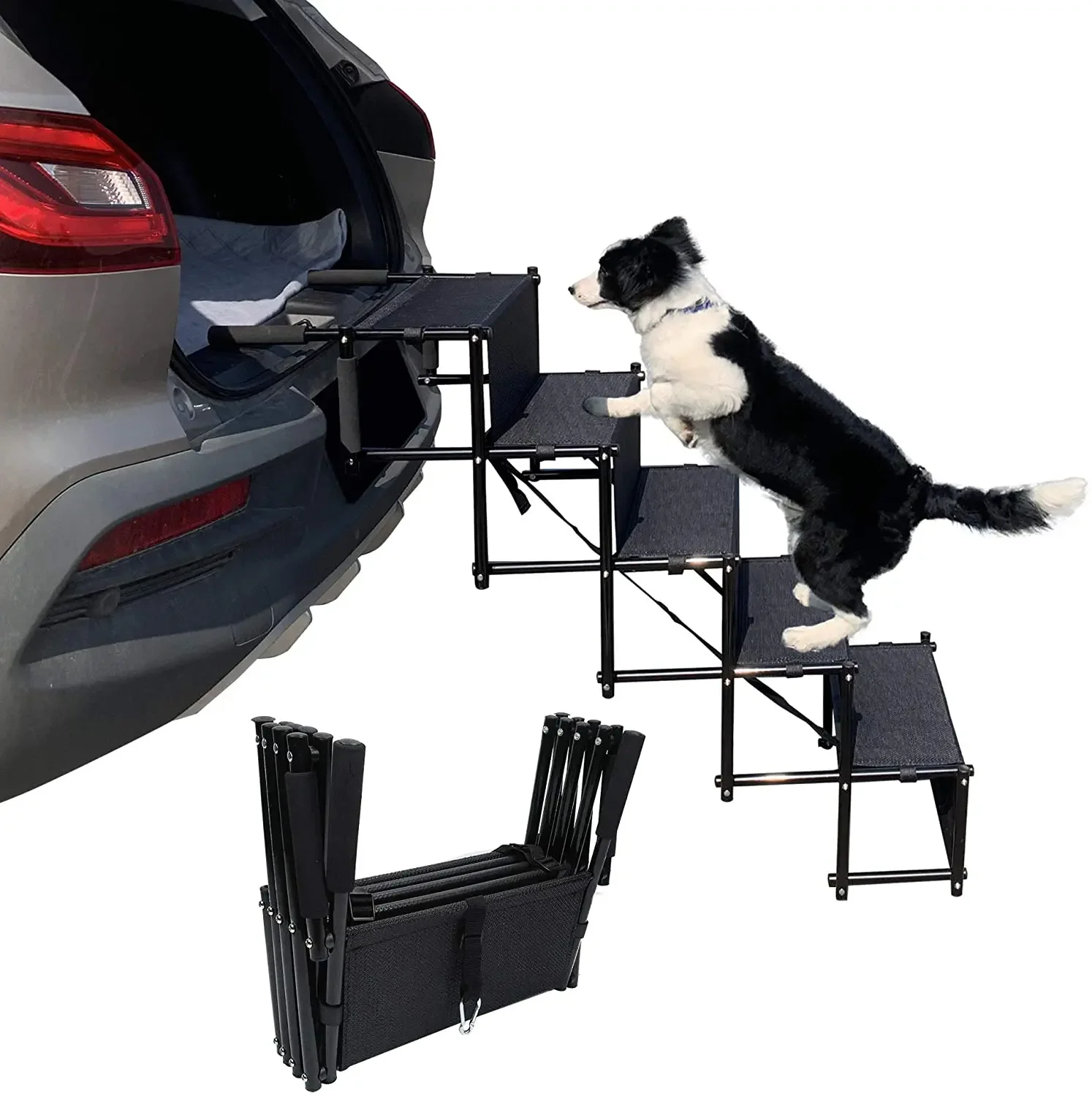 Portable Dog Steps Lightweight Pet Steps Ramp Loader with Wide Platform Foldable 4 Steps Dog Stairs  for Cars and High Beds