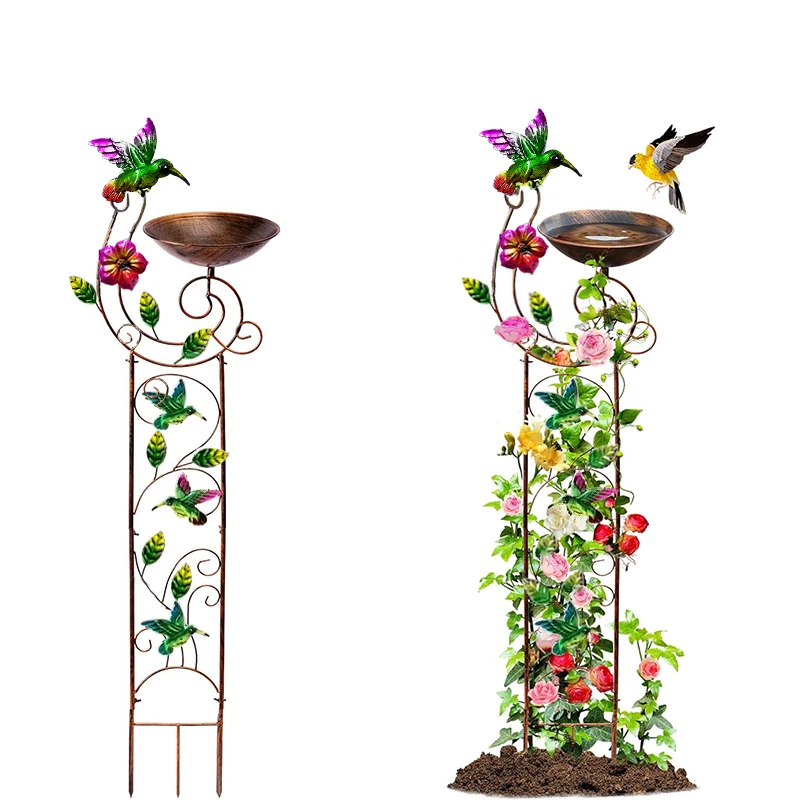 Outdoor Metal Bird Bath Vintage Decorative Small Garden Plant Stand Removable Iron Basin for Climbing Plants Bird Bath