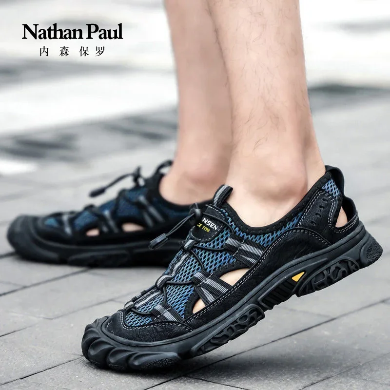 

Новая дышащая обувь, мужские сетчатые мужские универсальные сандалии, нескользящая летняя сумка на мягкой подошве, уличная обувь